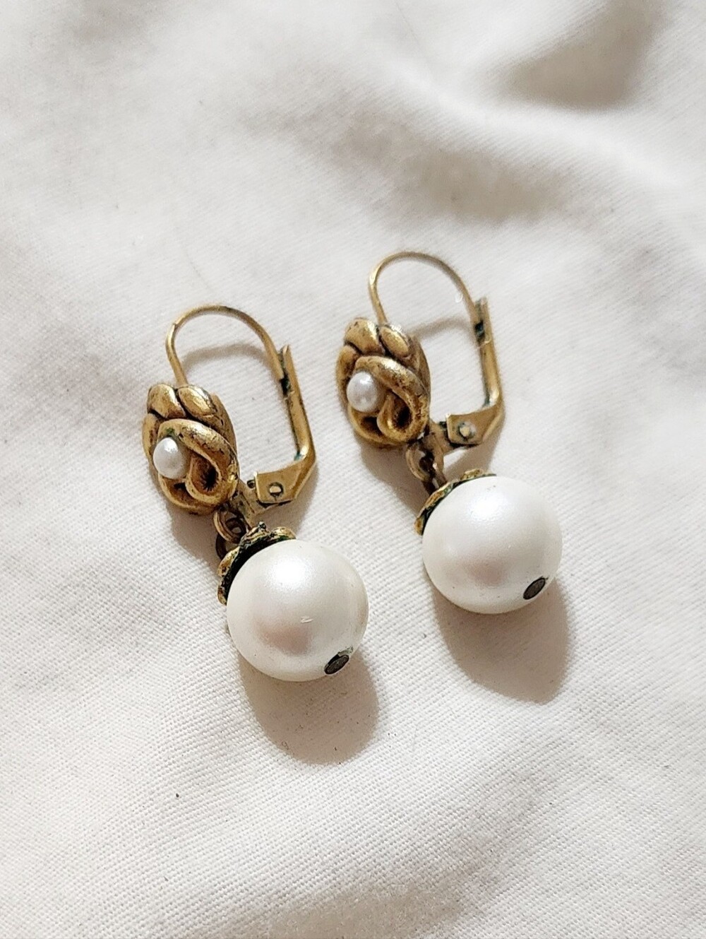 Vintage-Inspired Gold and White Faux Pearl Drop Earrings